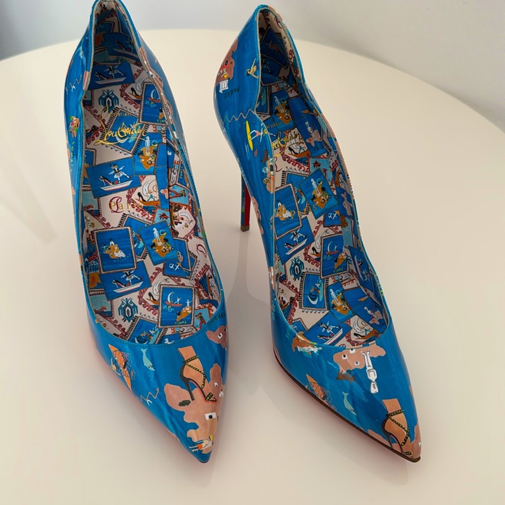 Christian Louboutin *NEW* Blue Patterned Women's Heels- Size 39.5 - Picture 4 of 13